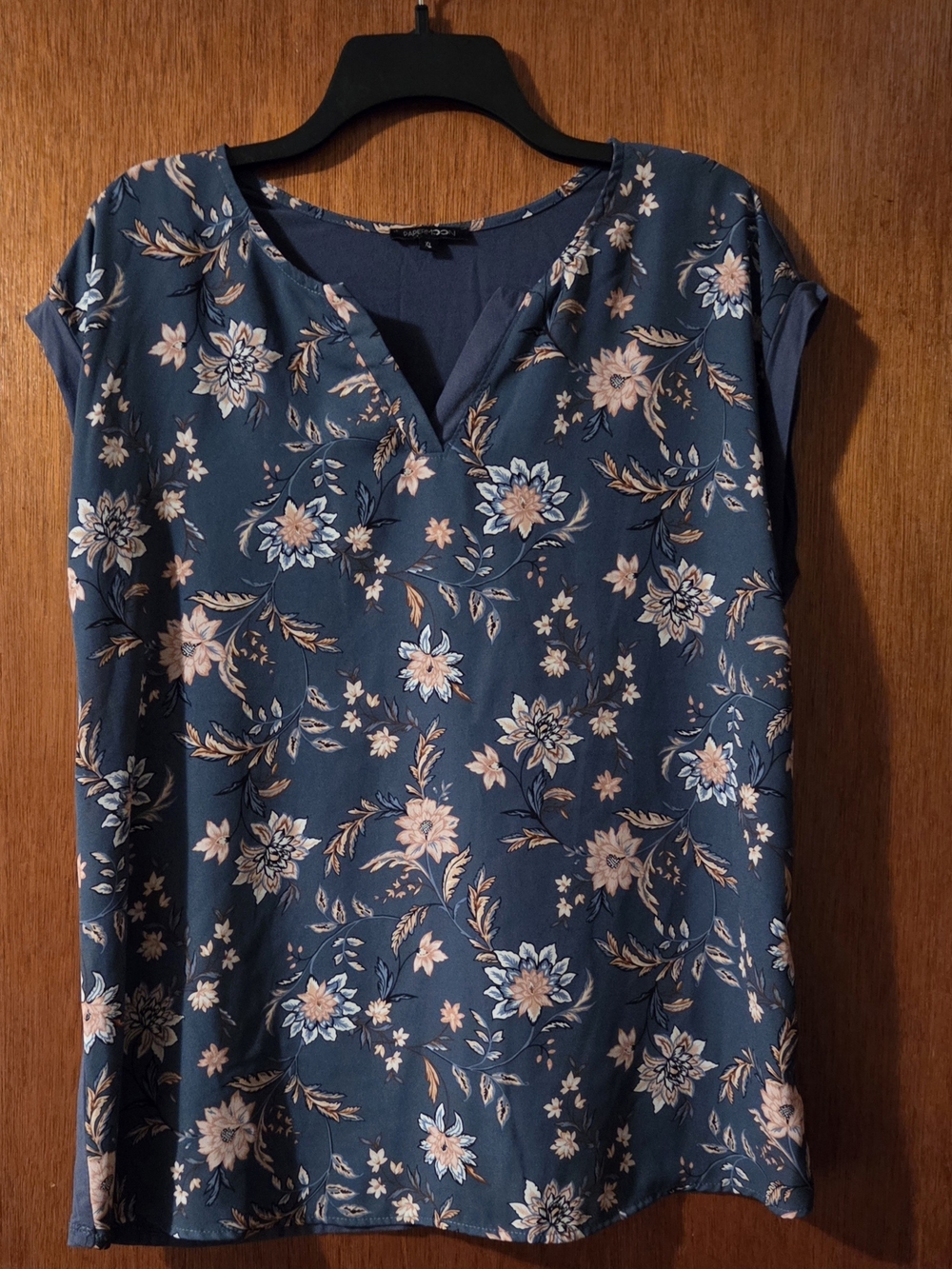 Floral V-Neck Cap Sleeve Top - Teal and Peach